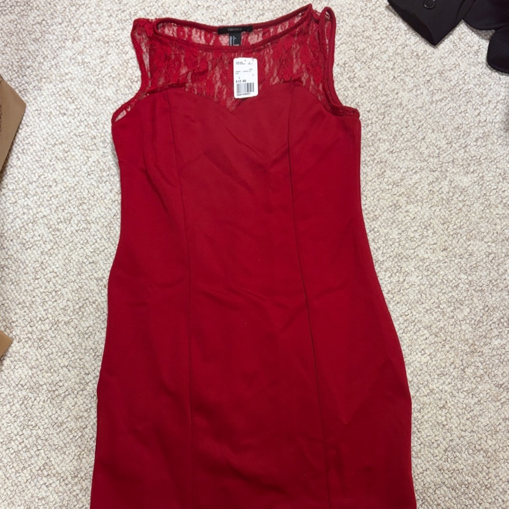 Forever 21 Red Lace Yoke Midi Dress